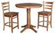 36" Round Pedestal Gathering Height Table With 2 Emily Counter Height Stools, Distressed Oak