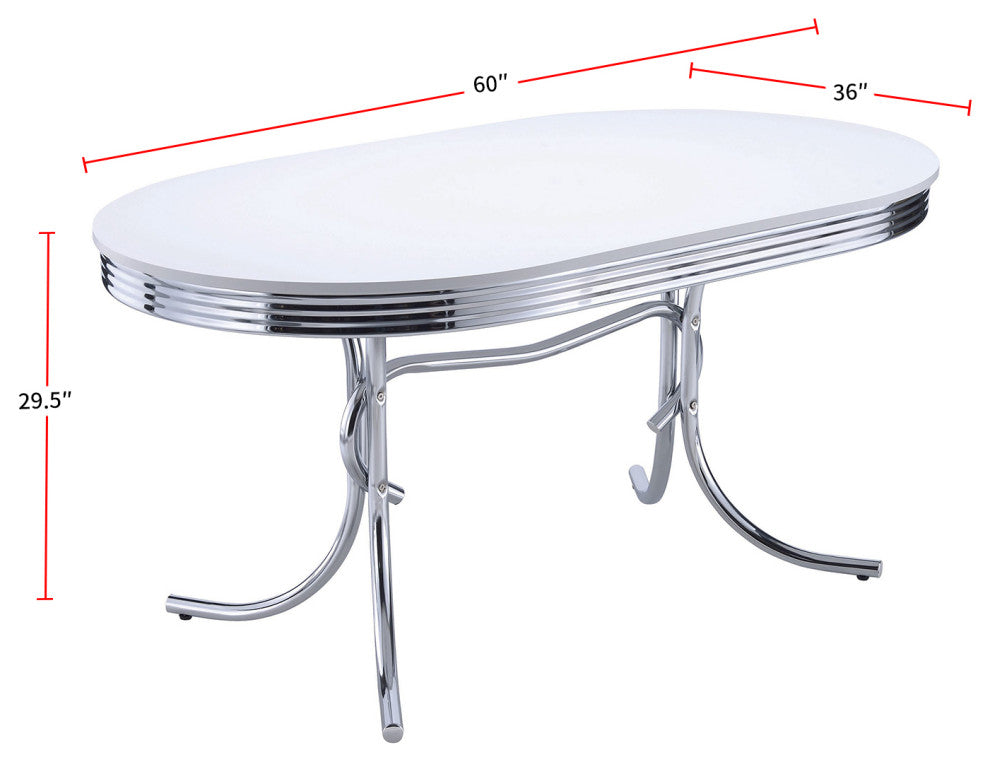Oval Dining Table, Glossy White and Chrome