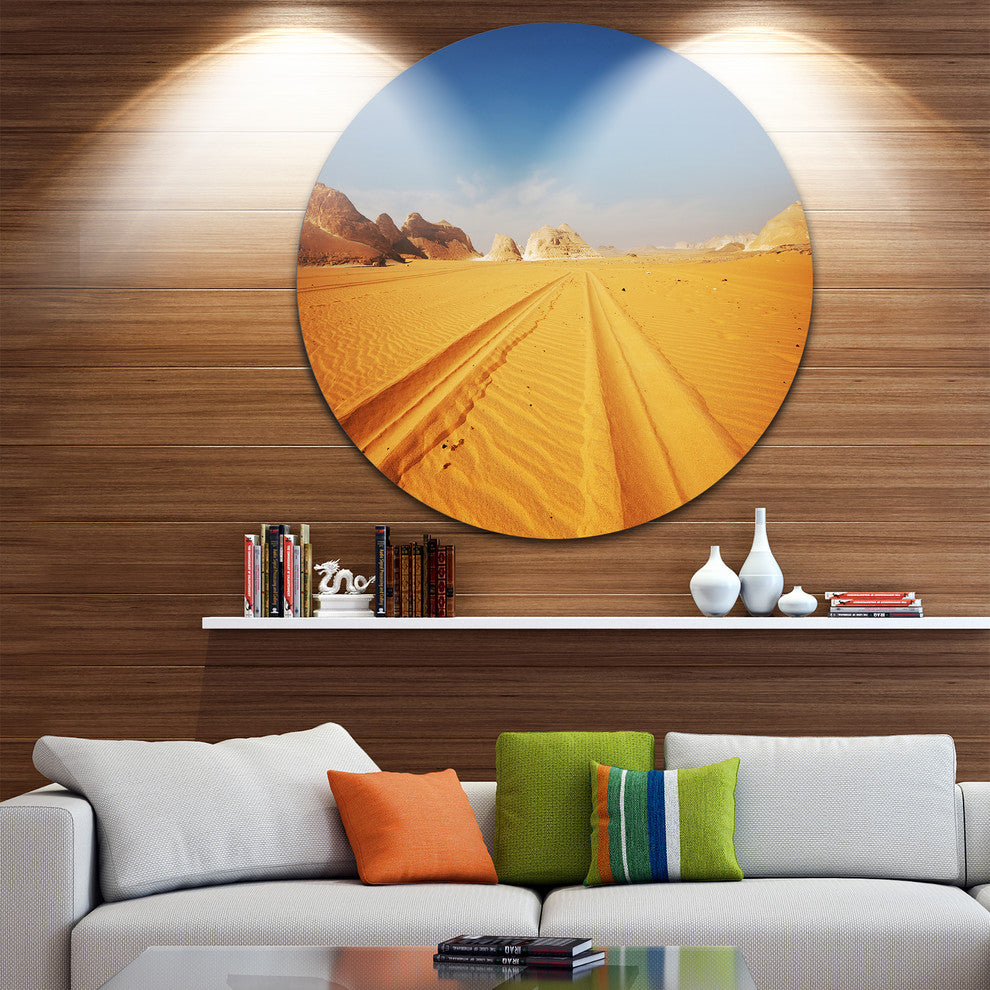 Road In White Desert Egypt, Modern Landscape Disc Metal Wall Art, 36"