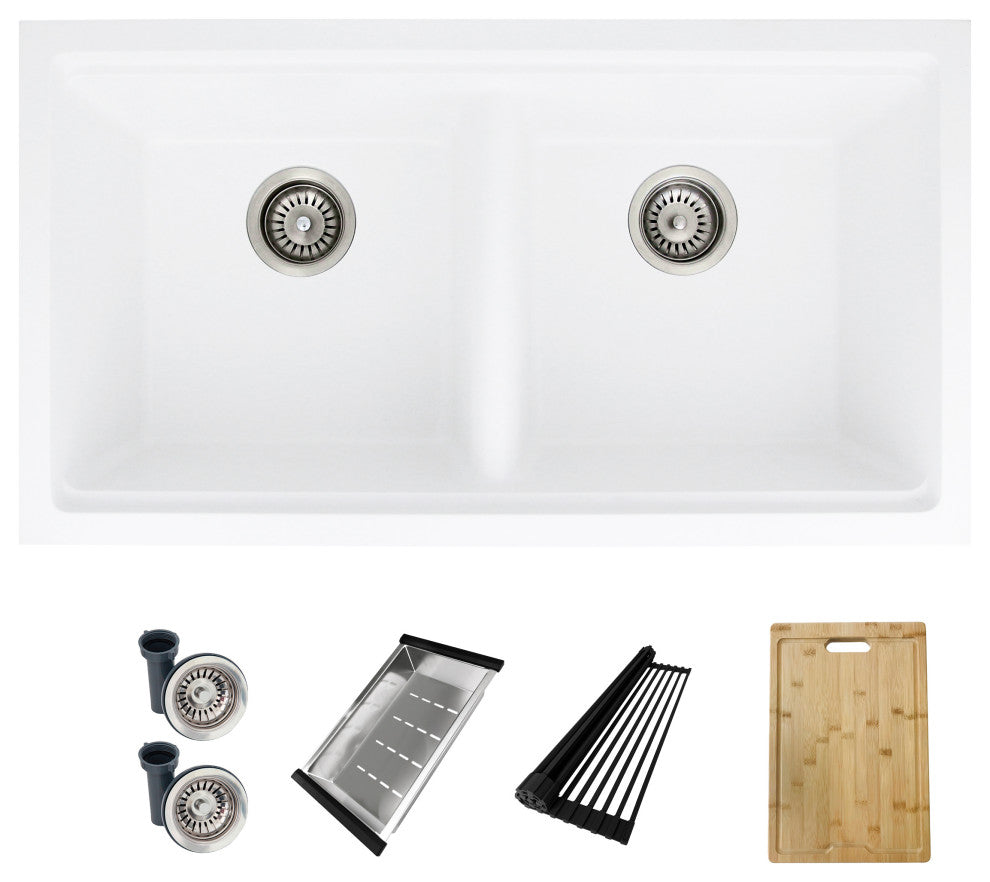 33" Dual Mount Workstation Double Bowl White Granite Kitchen Sink