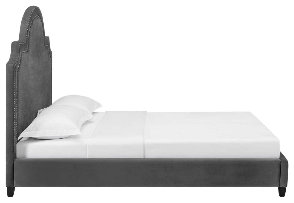 Primrose Queen Performance Velvet Platform Bed Gray