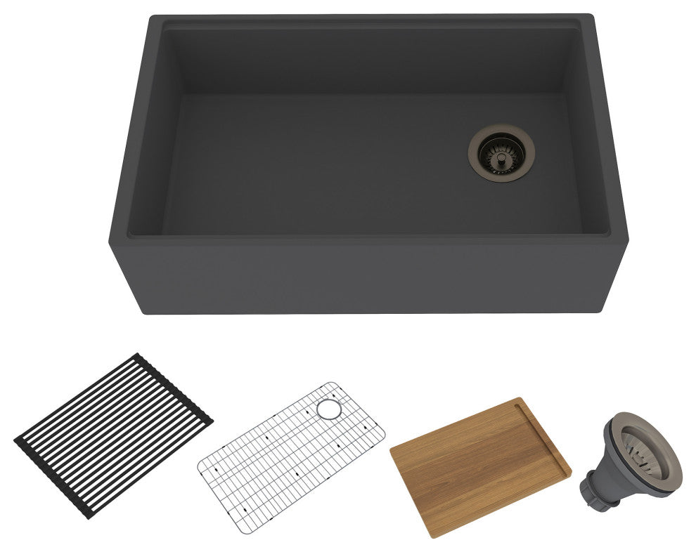 30in Single Bowl Farmhouse Apron Kitchen Sink, Black Earth