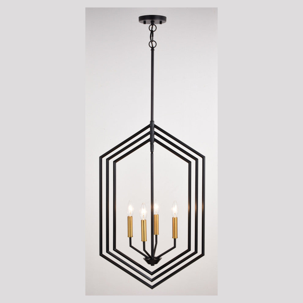 Vaxcel Lighting P0388 Riley 4 Light 18"W Pendant - Black / Satin Brass
