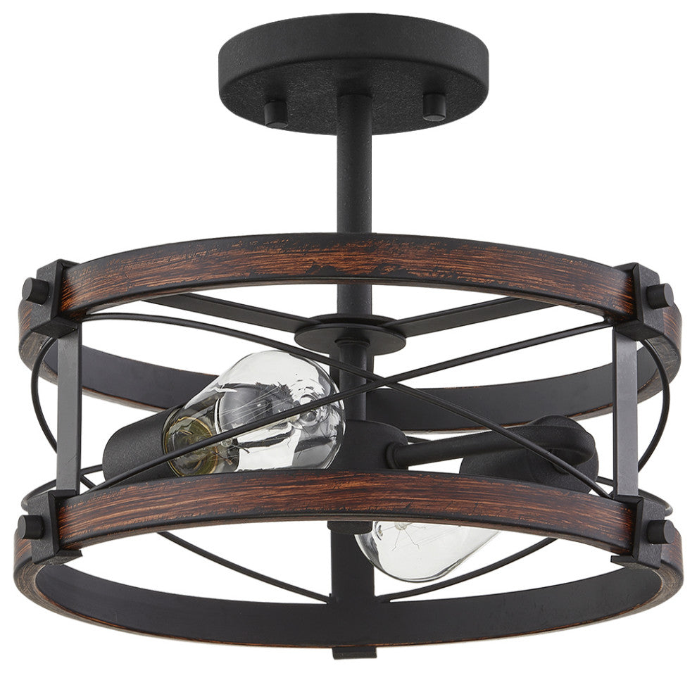 15" W 2-Light Black Vintage Rustic Semi-Flush Mount Ceiling Light