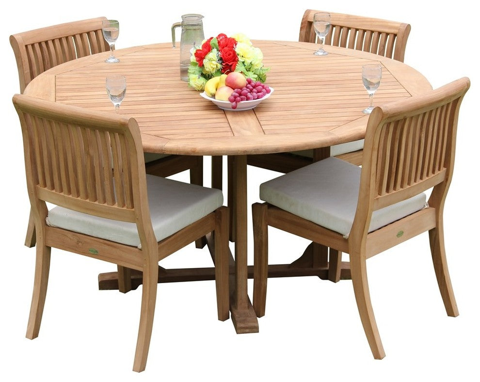 5-Piece Outdoor Dining Set, 60" Round Table, 4 Arbor Stacking Armless Chairs