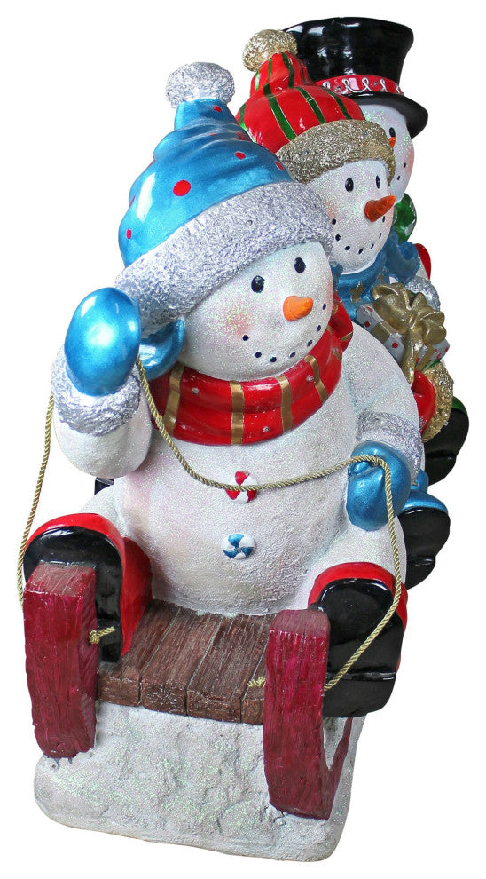 Illuminated Snowmen On Sled Statue