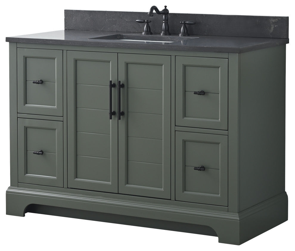 Vanity Art Bathroom Vanity With Sink & Top, Vintage Green, 48", Black Stone