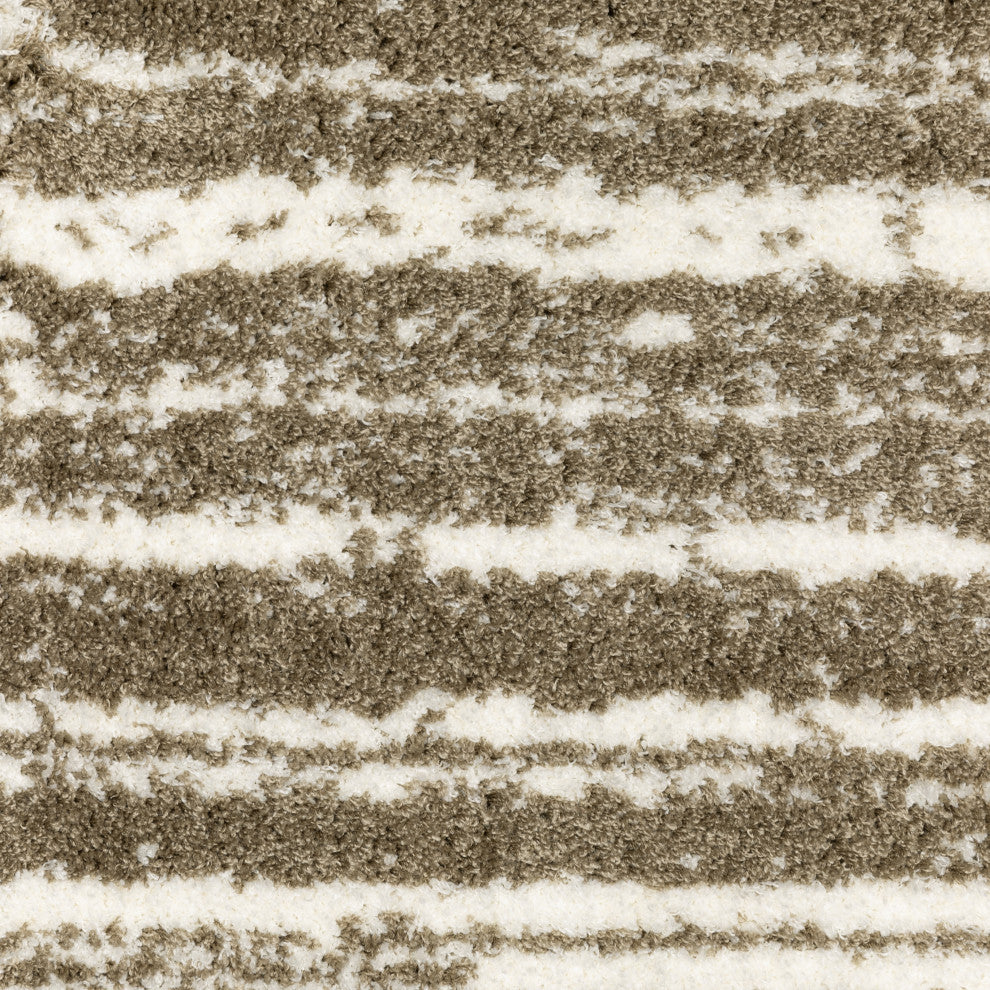 Greer Modern Distressed Stripe Brown/ Ivory Area Rug, 9'10" x 12'10"