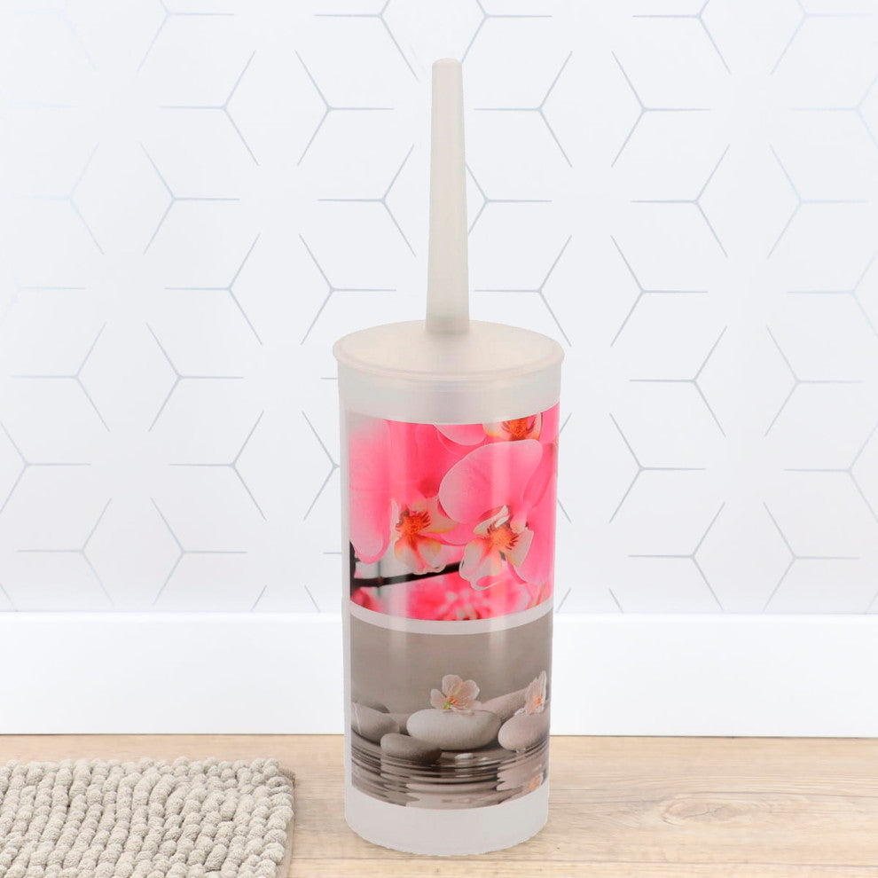Toilet Brush and Holder - Decorative Plastic Bathroom Accessory, Orchid