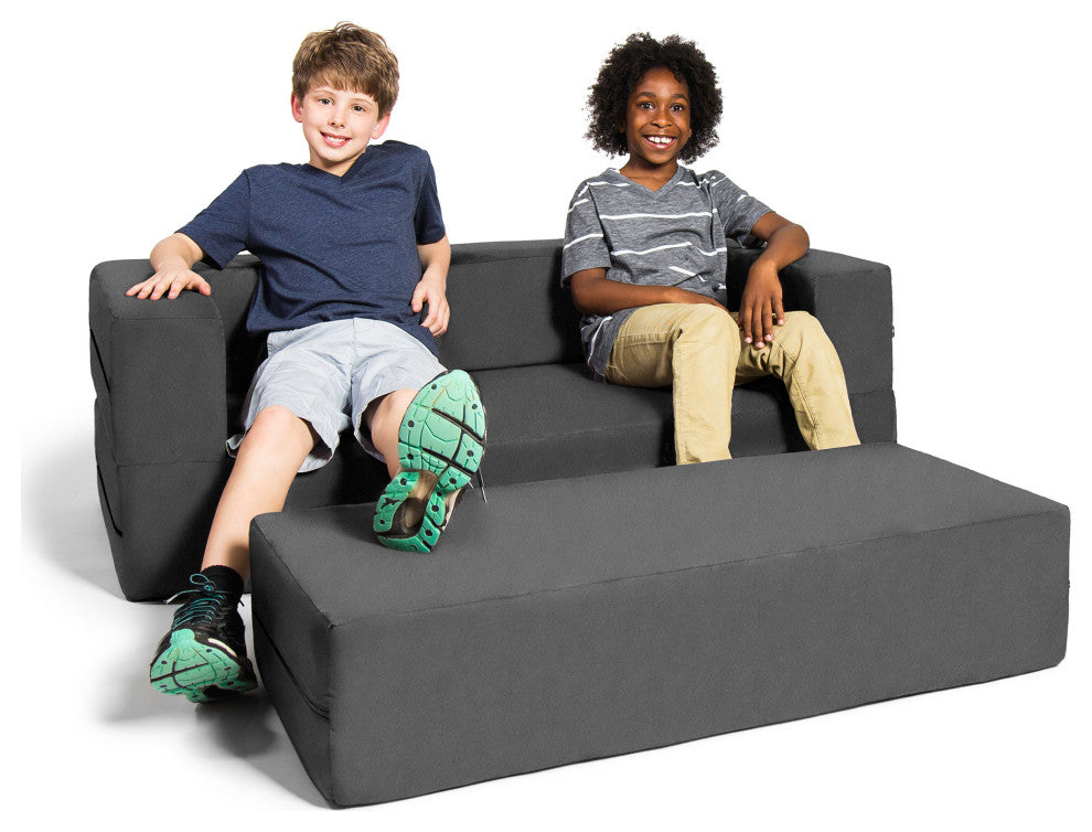 Zipline Big Kids Modular Sofa and Ottoman, Charcoal