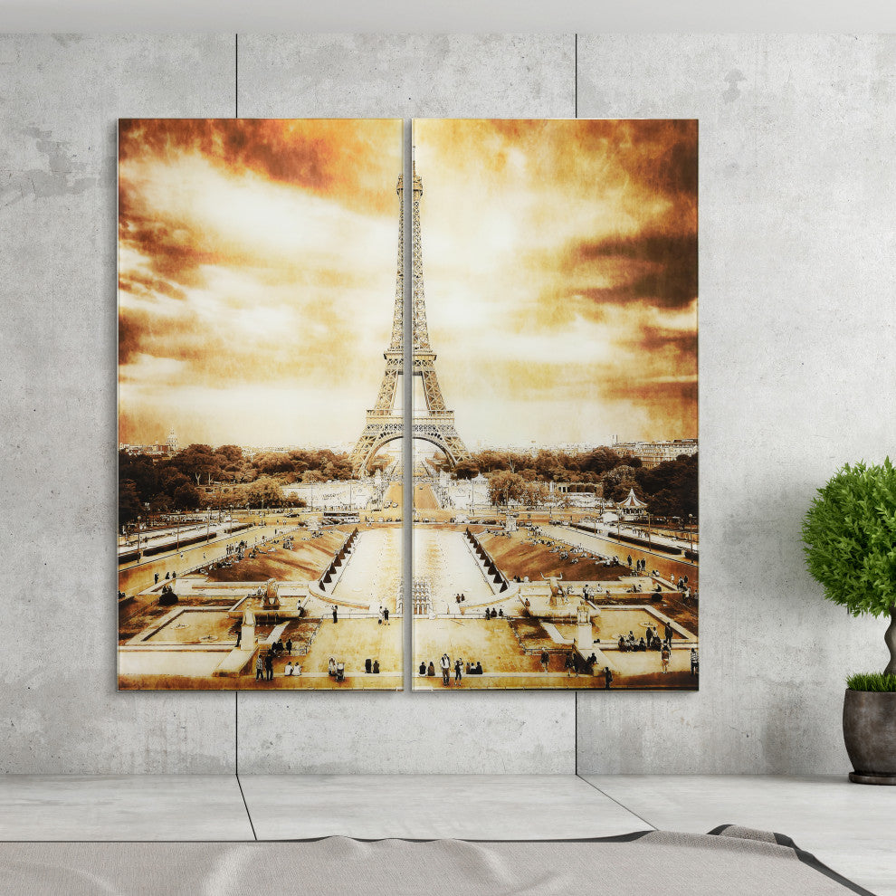 "Eiffel Tower" Frameless Free Floating Tempered Glass Panel Graphic Wall Art Set