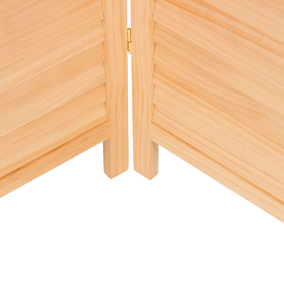 6' Tall Wooden Louvered Room, Natural, 3 Panel