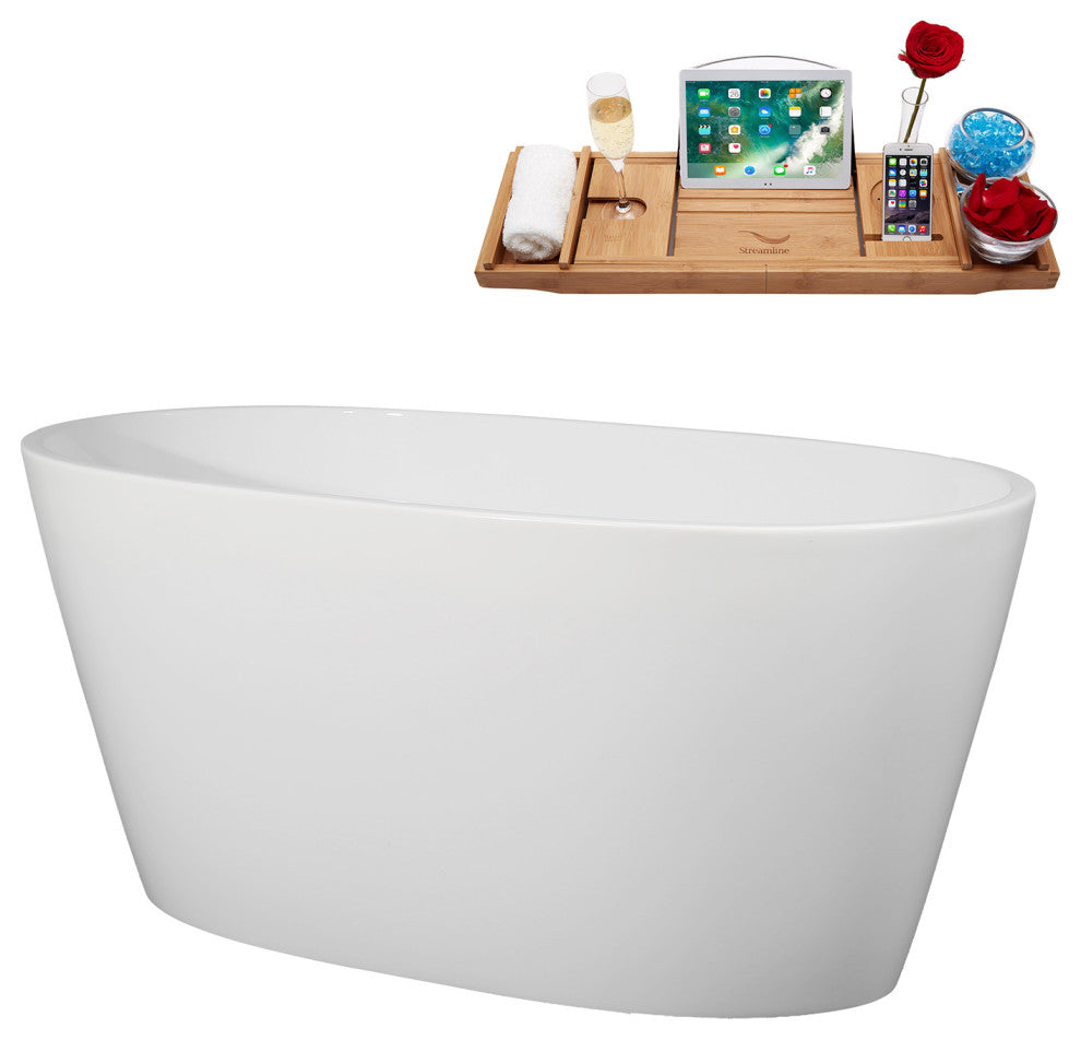 51" Streamline B-252-42-WH Freestanding Tub, Tray & Drain, Glossy White