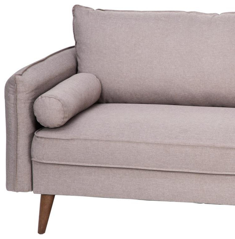 Evie Mid-Century Modern Sofa With Fabric Upholstery and Solid Wood Legs, Taupe