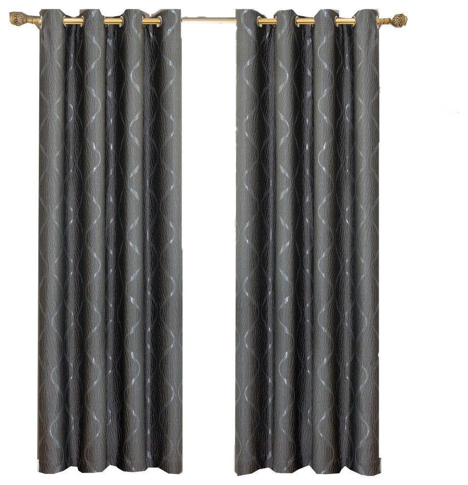 Laguna 100% Polyester Jacquard Grommet Curtains, Set of 2, Steel, 104"x84"