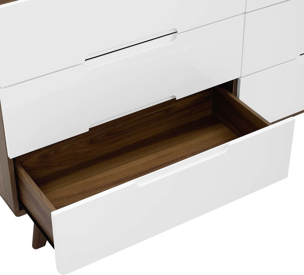 Origin Six-Drawer Wood Dresser or Display Stand, Walnut White