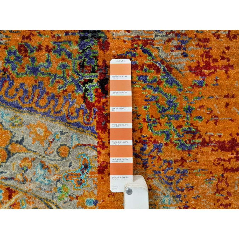 Orange Ancient Ottoman Erased Design Ghazni Wool Hand Knotted Rug 4'1"x6'