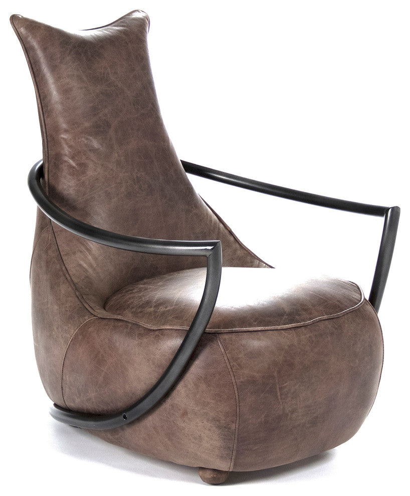 Zak Leisure Chair, Top Grained Brown Leather