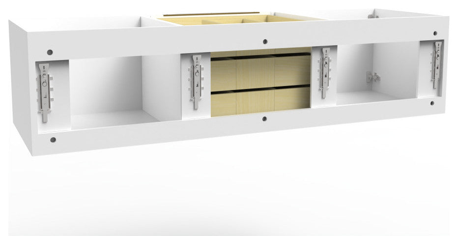 CastelloUSA Alpine 60" Wall Mounted Vanity, Base Only, White, Gold Handles