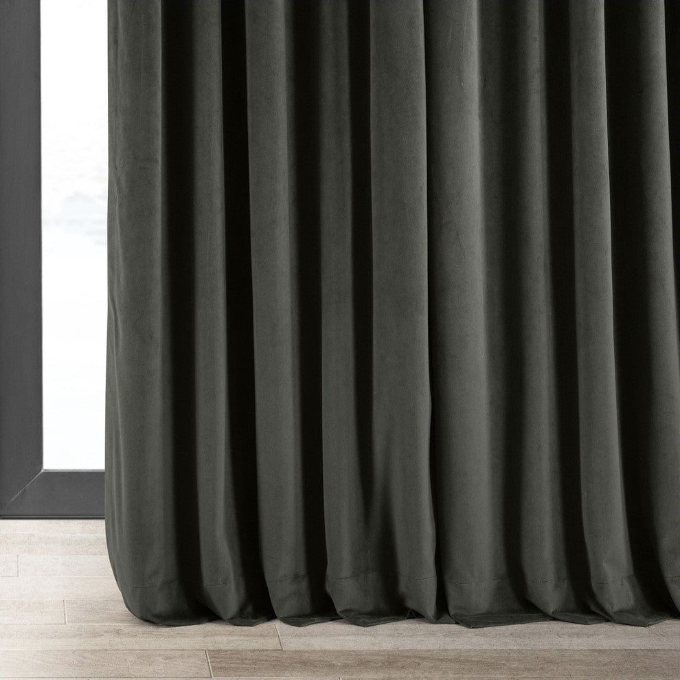 Extra Wide Blackout Velvet Curtain Single Panel, Gunmetal Gray, 100"x96"