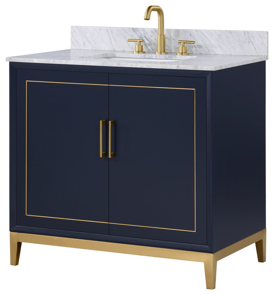 Gracie Bathroom Vanity, Pacific Blue With Carrara Marble, 36"