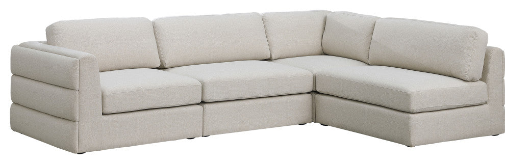 Beckham Linen Textured Fabric 4-Piece Modular L-Shaped Sectional, Beige