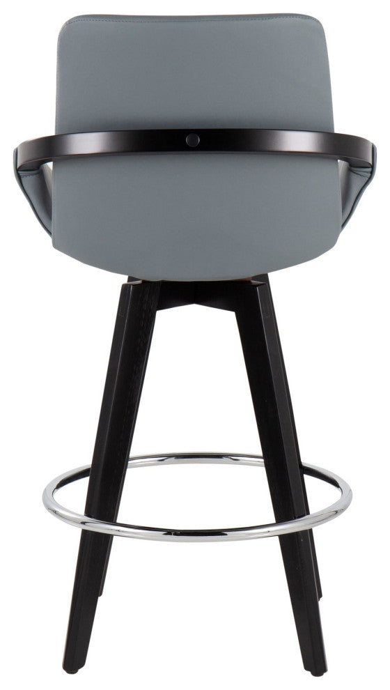 Cosmo Swivel Fixed-Height Counter Stool, Set of 2, Black Wood/Chrome/Gray PU