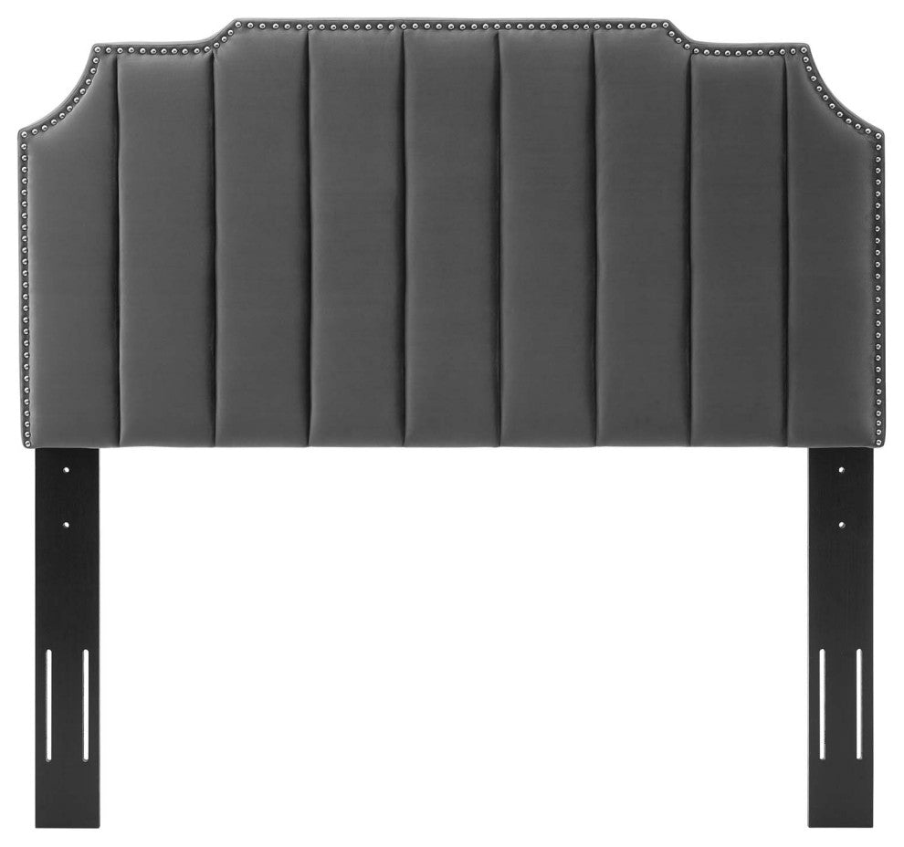 Headboard, Twin Size, Velvet, Dark Gray, Modern Contemporary, Bedroom