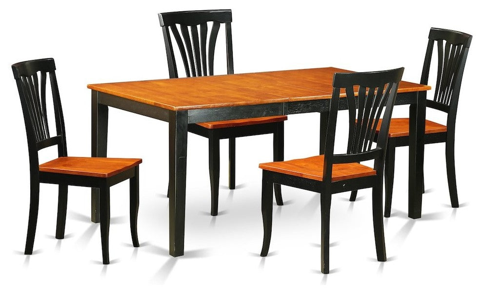 5-Piece Kitchen Table Set, Dining Table, 4 Chairs, Black Without Cushion