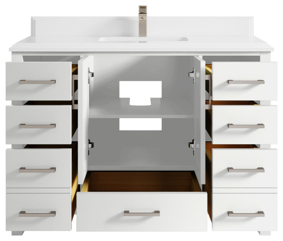 Malibu 48 Single Sink Bath Vanity in White  1.5" White Quartz