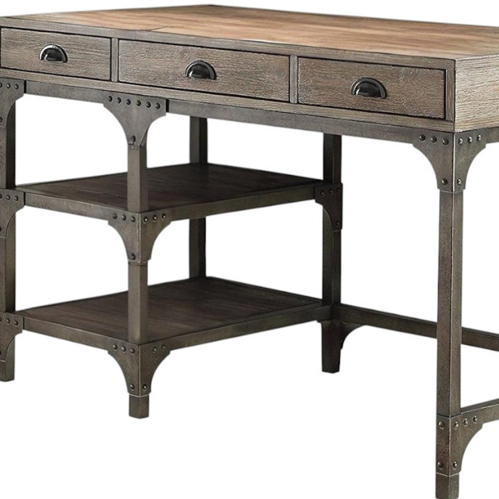 47"x24"x29" Weathered Oak and Antique Silver Desk