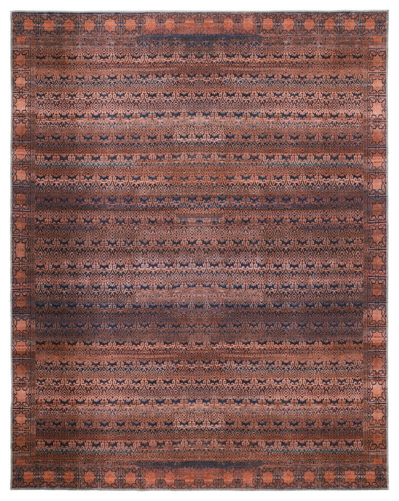 Welch Oriental Machine Washable Tan/Blue Rug, 2'x3'
