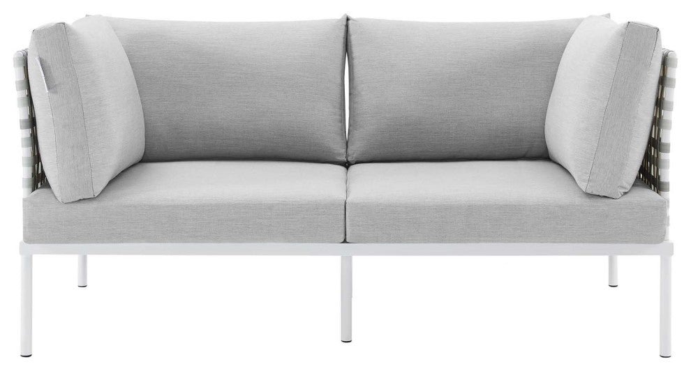 Lounge Loveseat Sofa, Sunbrella, Aluminum, Metal, Gray, Modern, Outdoor
