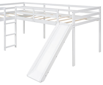 L-Shaped Twin Size Loft Bed with Ladder and Slide (No mattress), White