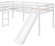 L-Shaped Twin Size Loft Bed with Ladder and Slide (No mattress), White