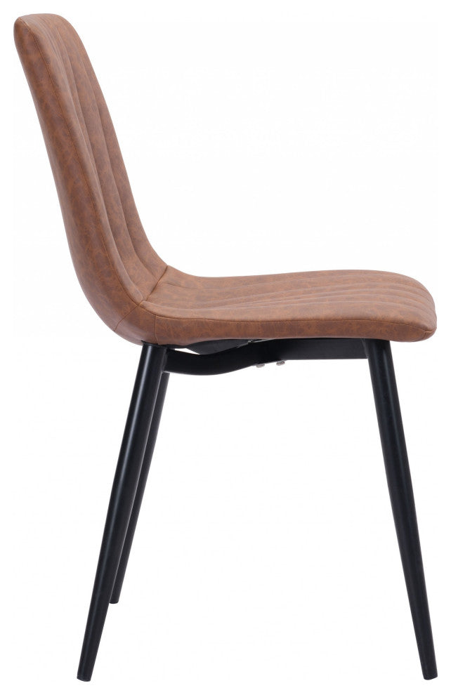 Set of Two Brown Faux Leather Channel Scoop Dining Chairs