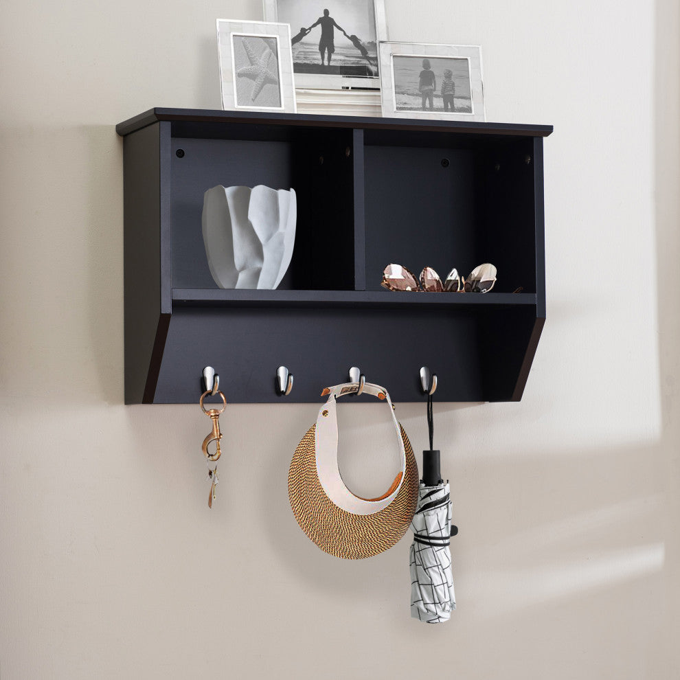 Sunjoy Black Hanging Storage Wall Shelf With Hooks