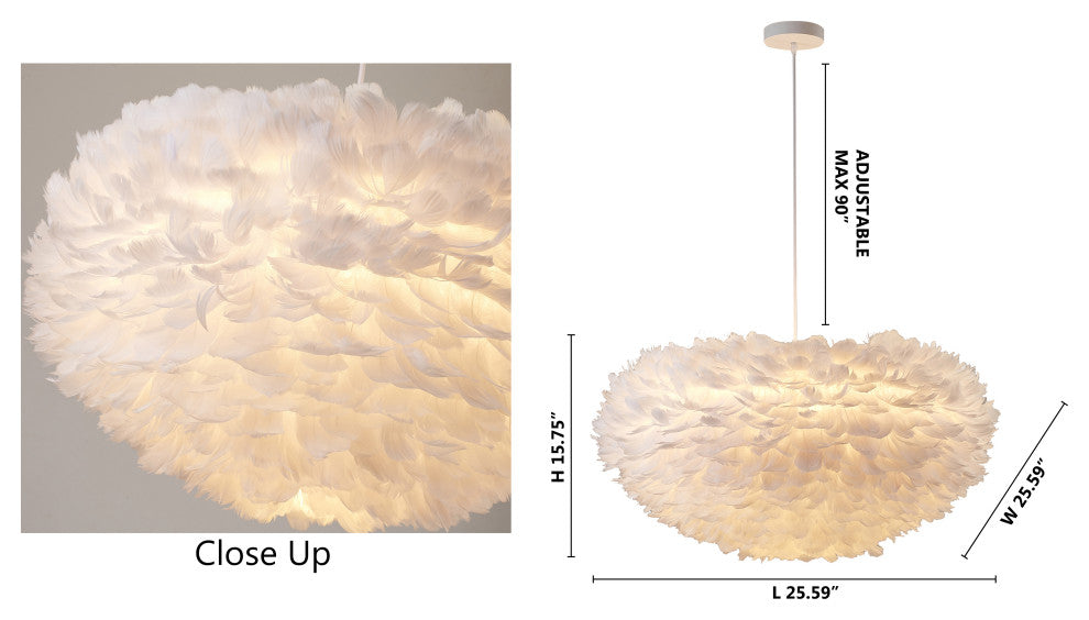 White Iron Ceiling Fixture With Grey Goose Feather