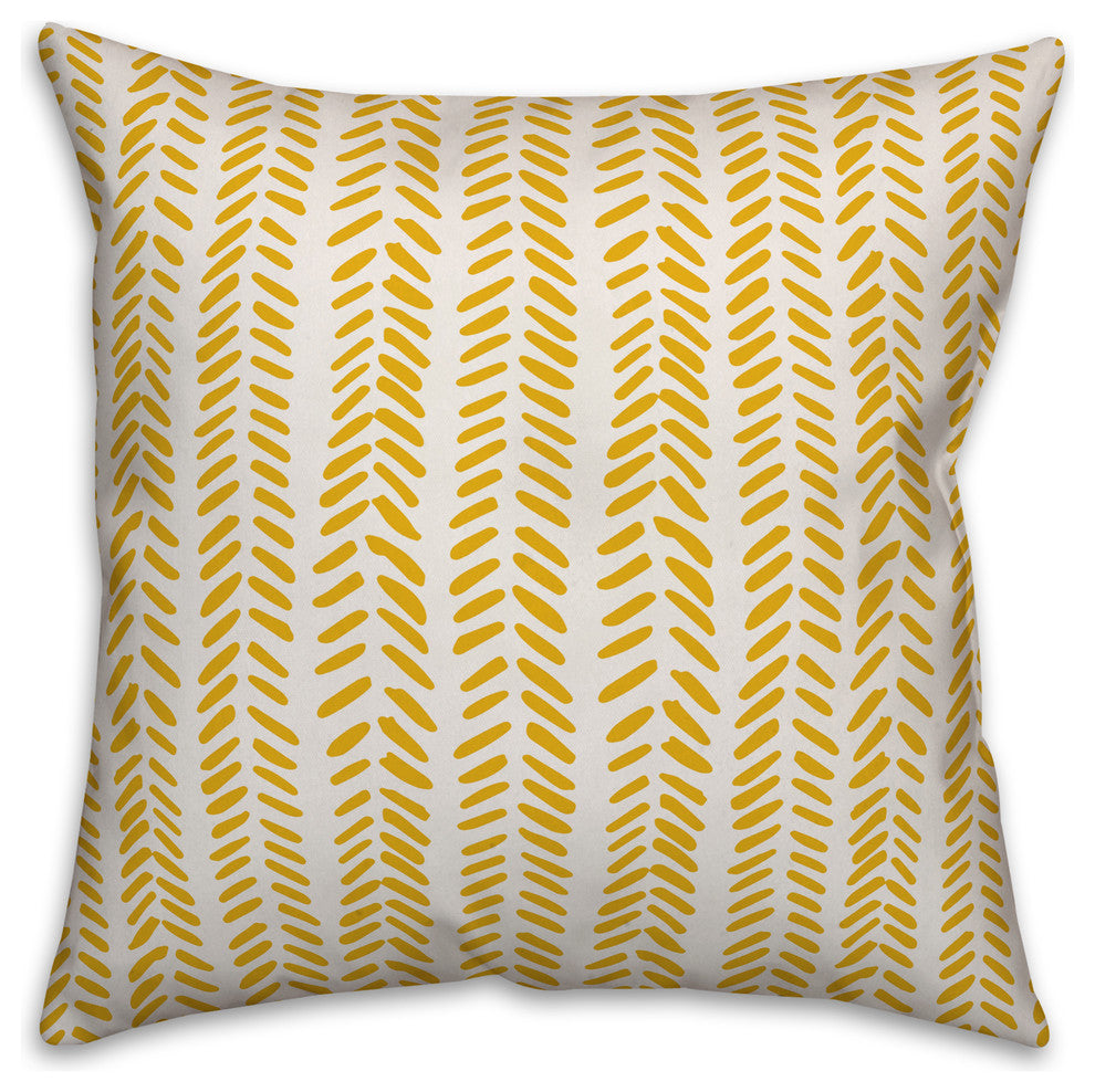 Yellow and White Modern Herringbone 18x18 Throw Pillow