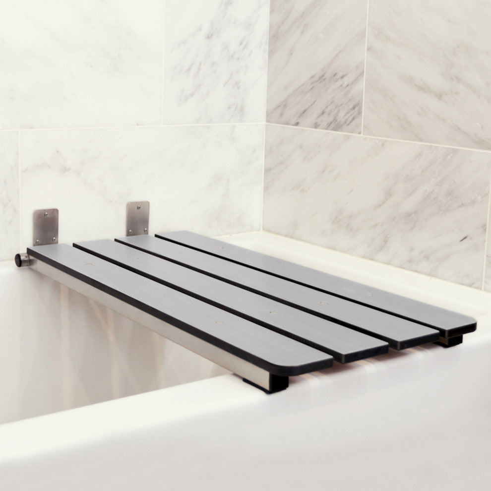 Hermosa 32"x13.5" Back Wall-Mount Folding Tub Seat With 3" Slats, Gray