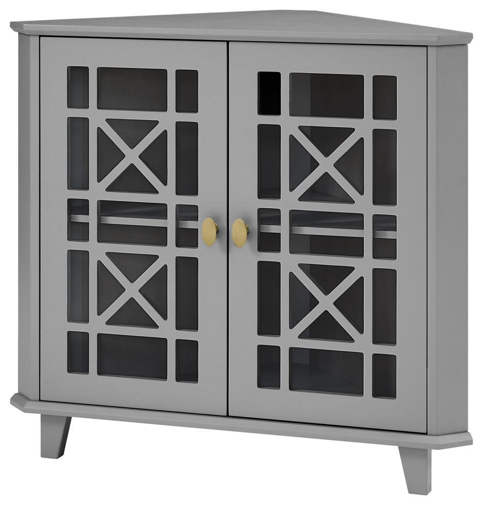 Gwen Fretwork Corner Accent Cabinet - Grey