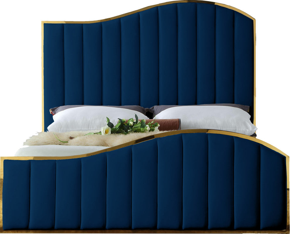 Jolie Black Velvet King Bed, Navy, King