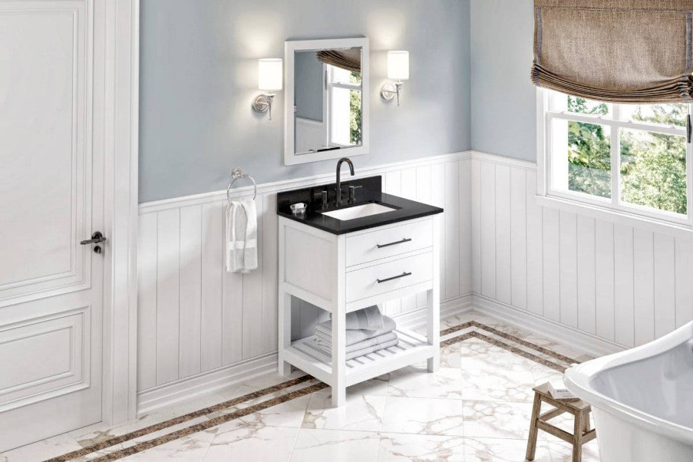 Wavecrest Contemporay White 30" Vanity, Black Granite Top