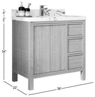 Elizabeth Oak 36" Center Sink Vanity, White 2" Viola Brown