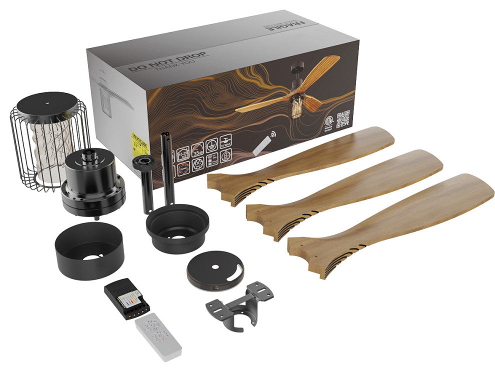 52" 3-Blade Chandelier Ceiling Fan, Remote Control and Light Kit, Brown