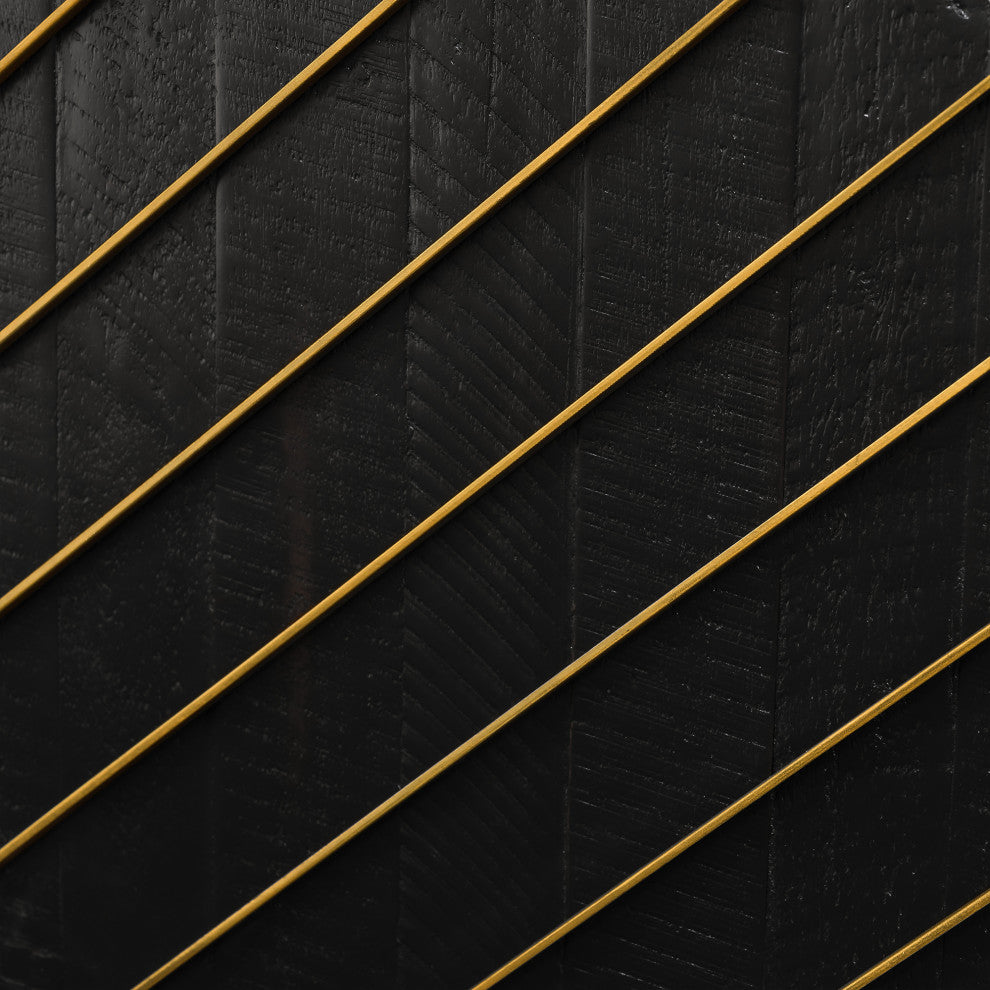 Monaco Rectangular Black Wood Sideboard with Antique Brass Accent