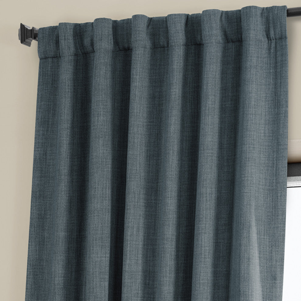 Faux Linen Darkening Curtain Single Panel, Reverie Blue, 50"x96"