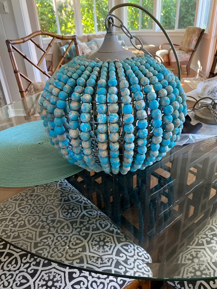 Couvin | Retro Wooden Beads Chandelier for Living Room, Round Blue