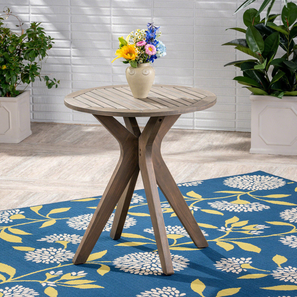 GDF Studio Brigitte Outdoor Round Acacia Wood Bistro Table with X Legs, Gray