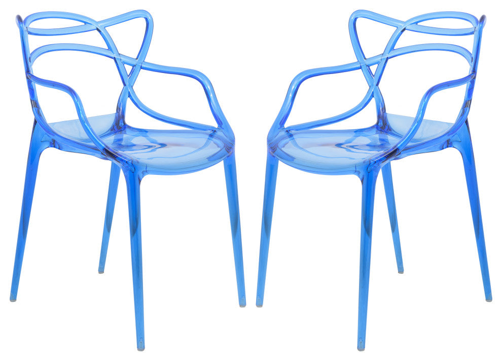 LeisureMod Milan Modern Wire Design Chair, Set of 2 Blue